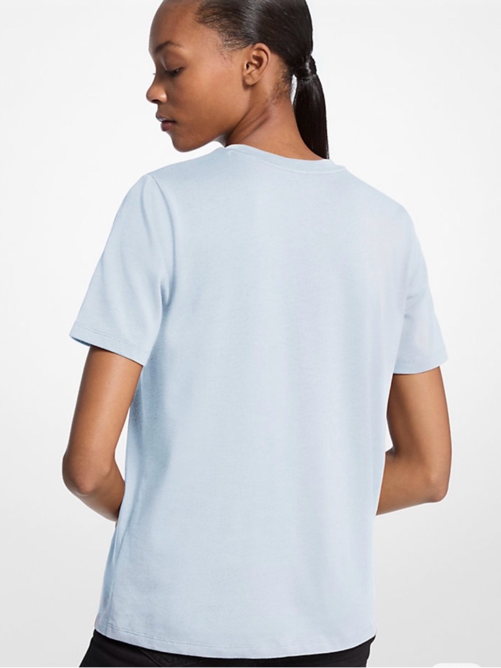 Michael Kors Studded Logo Charm Organic Cotton Jersey T-Shirt -XS -light blue - Picture 2 of 4